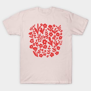 Folk ditsy flowers in red T-Shirt